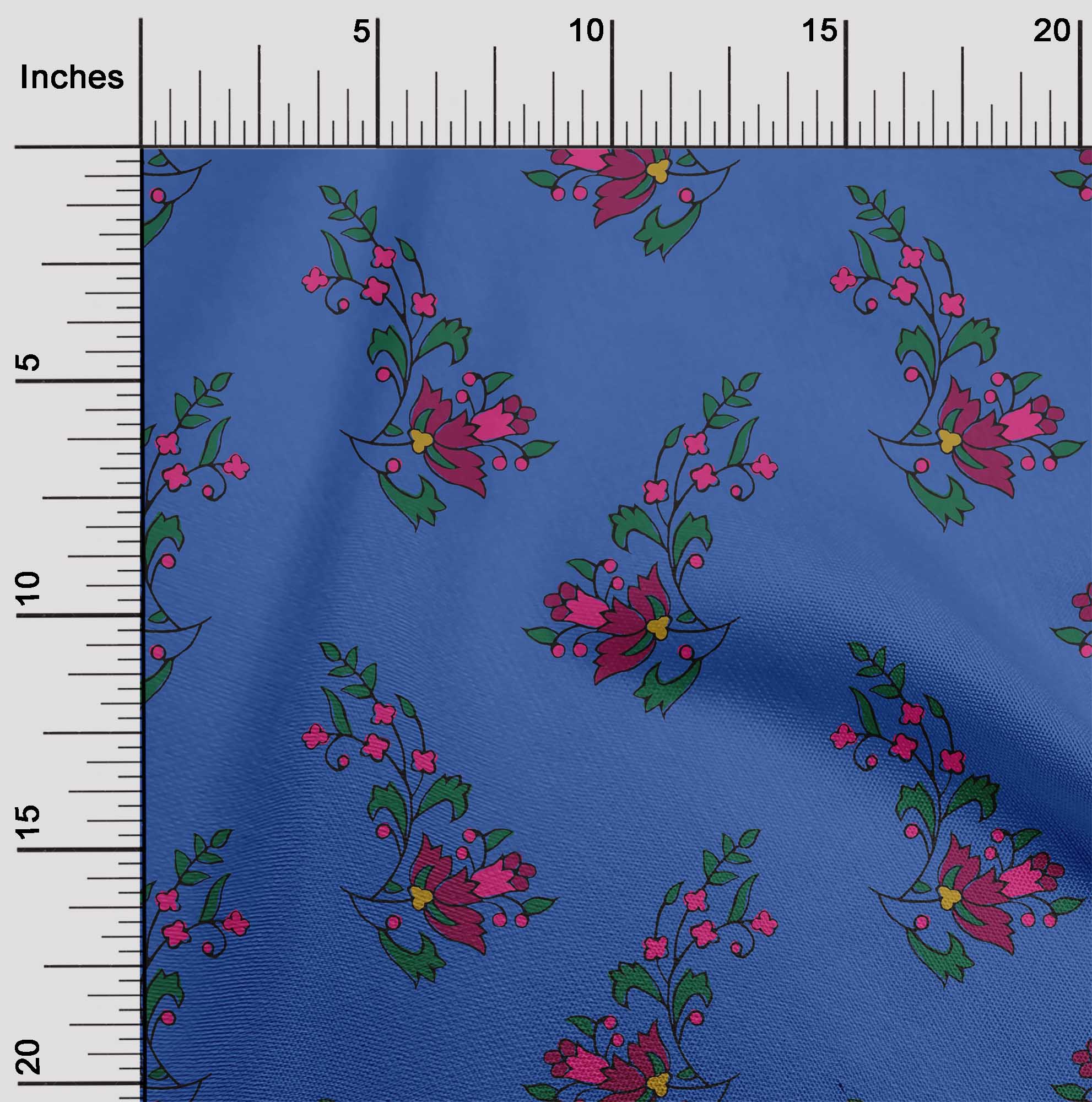 

oneOone Cotton Flex Dusty Teal Green Fabric Leaves & Floral Block Sewing Material Print Fabric By The Yard 40 Inch 42 Inch Wide - Viscose Chiffon синій