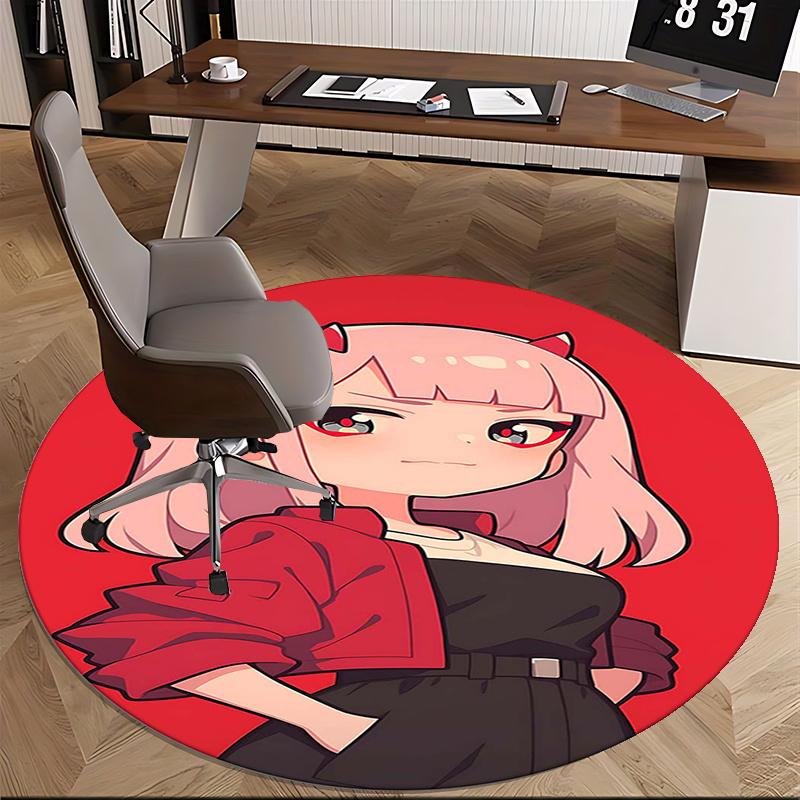 Devil Girl,Pink Hair Devil Chair Mat Round Rug Office Carpet, Machine Washable, Non Slip, Suitable for Living Rooms, Bedrooms