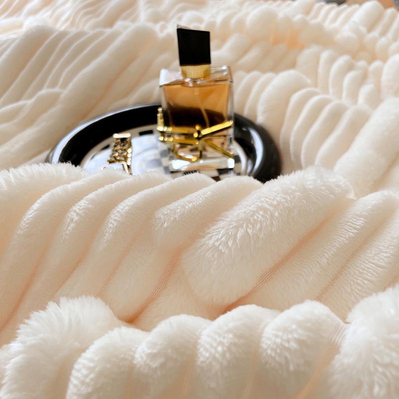 Milk Rabbit Fluffy Blanket - Mother & Child Striped Fleece, All-Season Cozy Small Throw