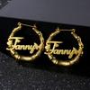 Fashion Earring Jeweley Stainless Steel 18K Gold Plated Bamboo Custom Letter Name Big Large Hoop Earrings for Women