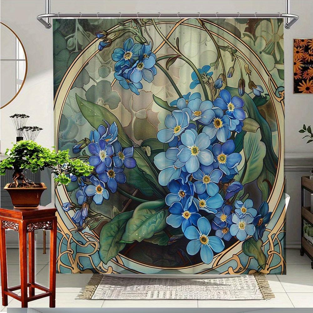 

1pc Decorative Floral Shower Curtain with Elegant Blue ForgetMeNots Pattern Polyester Fabric for Beautiful Bathroom Decor, Inclu 90x180cm