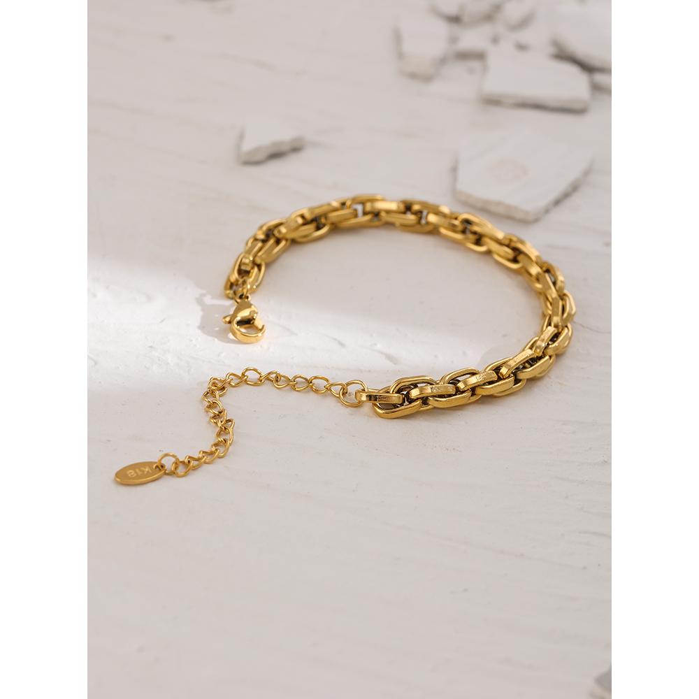 Yhpup New Stainless Steel Chain Bracelet High Quality Metal Texture 18 K PVD Plated Charm Bracelet for Women Party Girls Gift