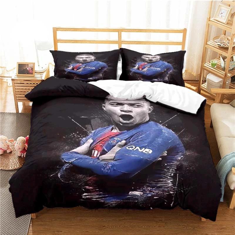 3PCS Football Star Bedding Set Printed Duvet Cover Comfortable Breathable Luxury Cotton Quilt Pillowcase Single King Queen