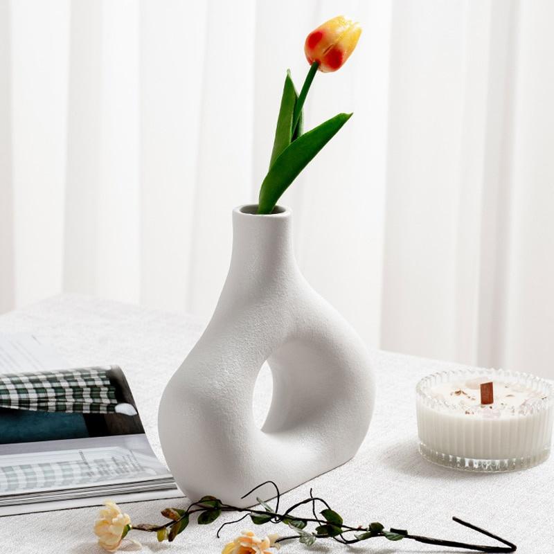 1pc Nordic Ceramic Vase Simple Flower Ornaments Home Decor Personality Plant Pot Living Room Desktop Decoration