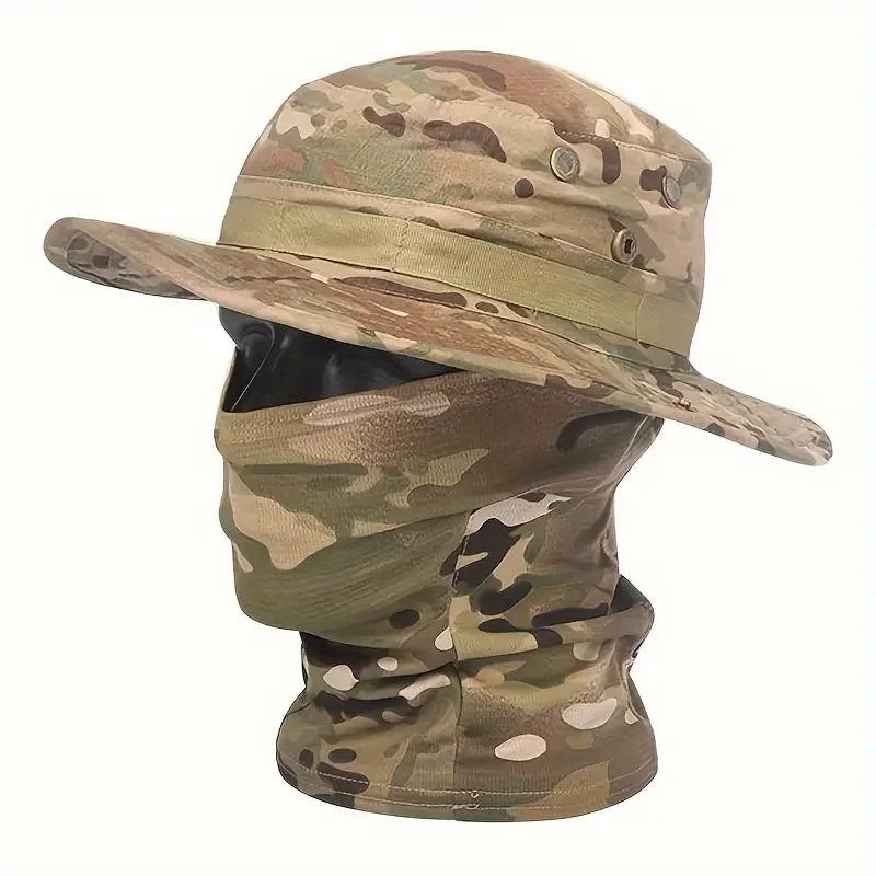 Camouflage Fischerhut mit Sturmhaube Gesichts-Nackenabdeckung UV-Schutz Breiter Rand Sonnenhut für Outdoor Jagd Angeln Wandern Camping