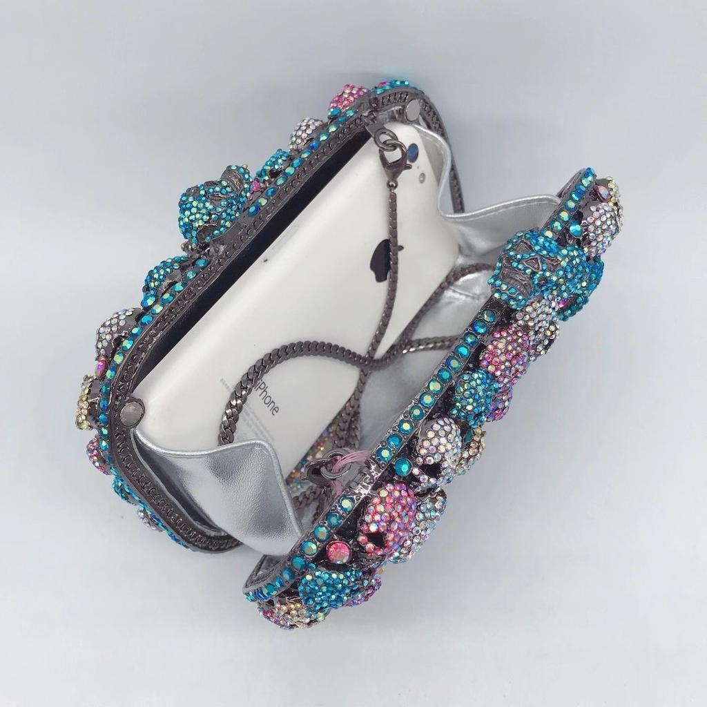 WHTUOHENG Skull Shape White Crystal Black Purse For Party Prom Handbags Luxury Mini Diamond Dinner Clutches Desgin Cocktail Bags