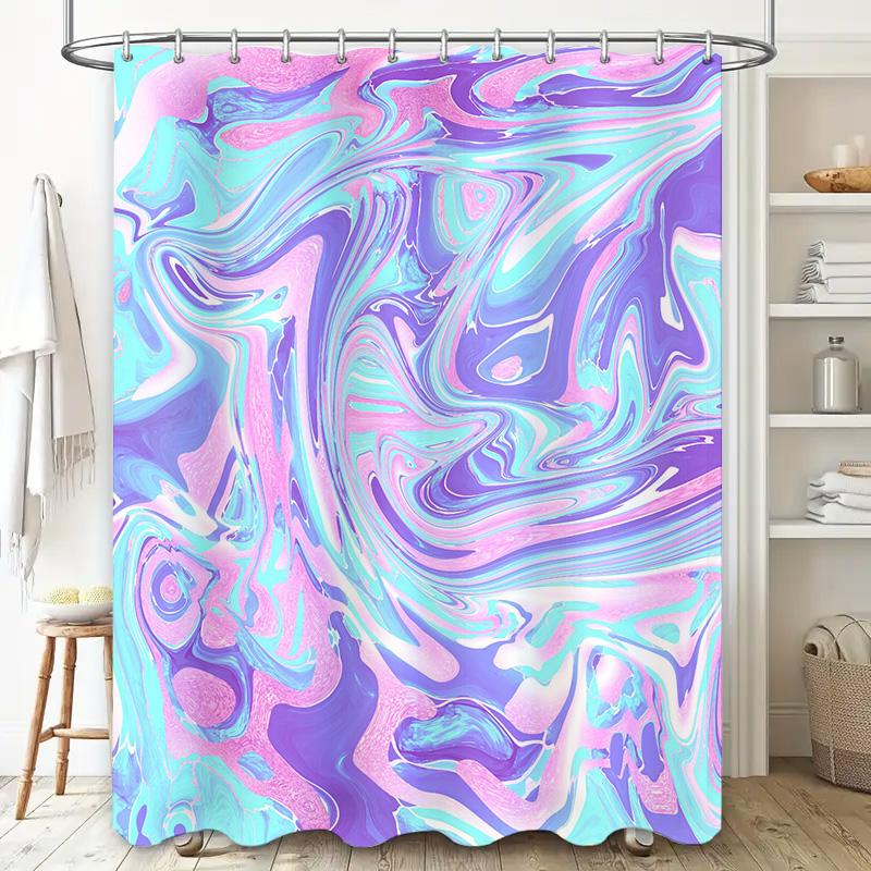 Luxurious Abstract Bathroom Shower Curtain Blended Purple Blue Waterfall Design Waterproof Fabric Perfect Decor For Your Bath