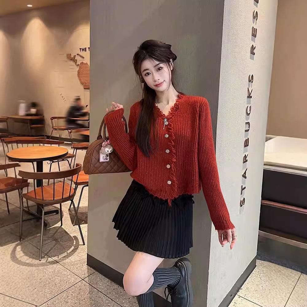 Hairy Edge Pit Striped Sweater for Women In Autumn and Winter Knitted Cardigan for Inner Wear Women's Versatile Slim Fit Top