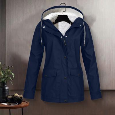 Γυναικείο Χειμωνιάτικο Παλτό με Φλις Επένδυση, Κουκούλα, Κλείσιμο με Κουμπιά και Φερμουάρ, Εξωτερικό Ένδυμα Μήκους Μέχρι τη Μέση, Μεγάλο Μέγεθος