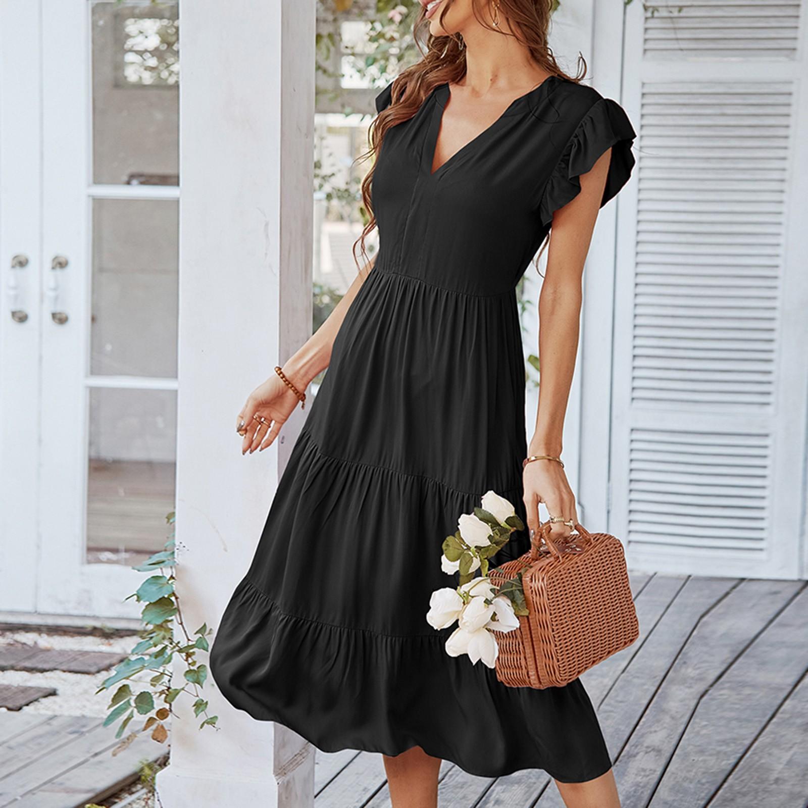 Женское весеннее и летнее платье с v-образным вырезом и крестиком в горошек с кружевным — фото 8