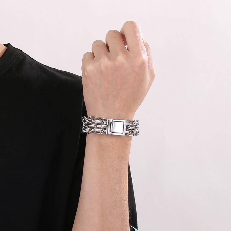 Hip Hop Stainless Steel Three Layer Link Chain Bracelet Men's Gold Color O-Shaped Chunky Bracelets Larger Polished Wist Jewelry
