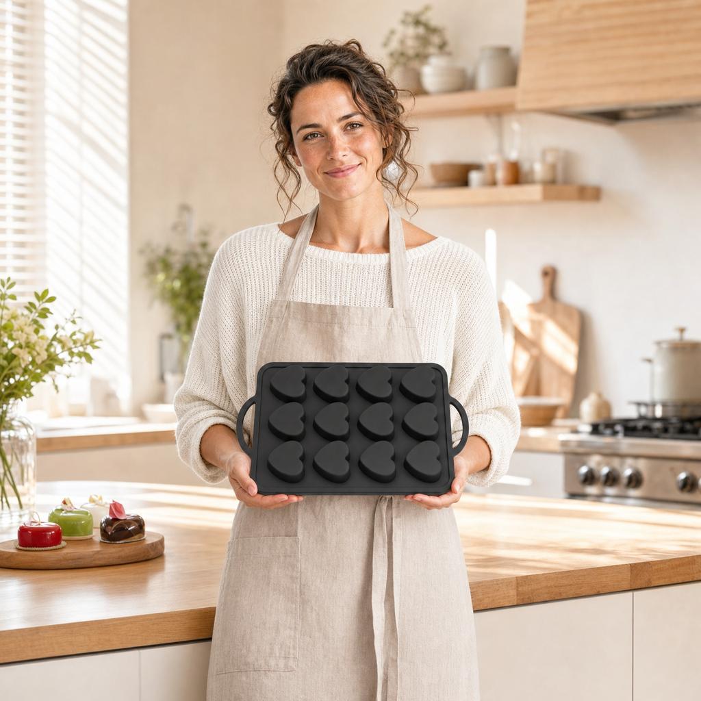 Heart Silicone with , 12-Cavity Muffin and Pan