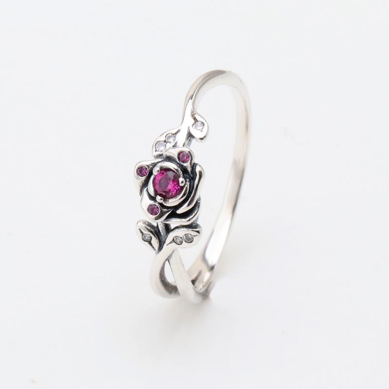 Pan Jia Silver-Plated 'Beauty and the Beast' Rose Ring: European & American Fashion Floral Petal Ring for Women.