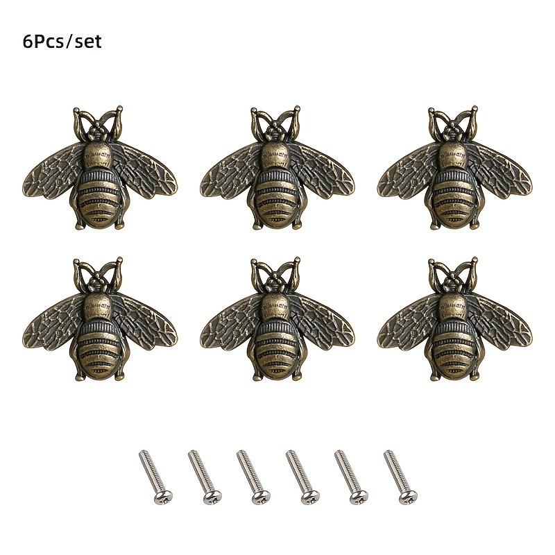 6pcs Vintage Antique Polished Bee Cabinet Handles Retro Beehive Style Bar-Shape Drawer Pulls for Home Decor and Kitchen Cabinets