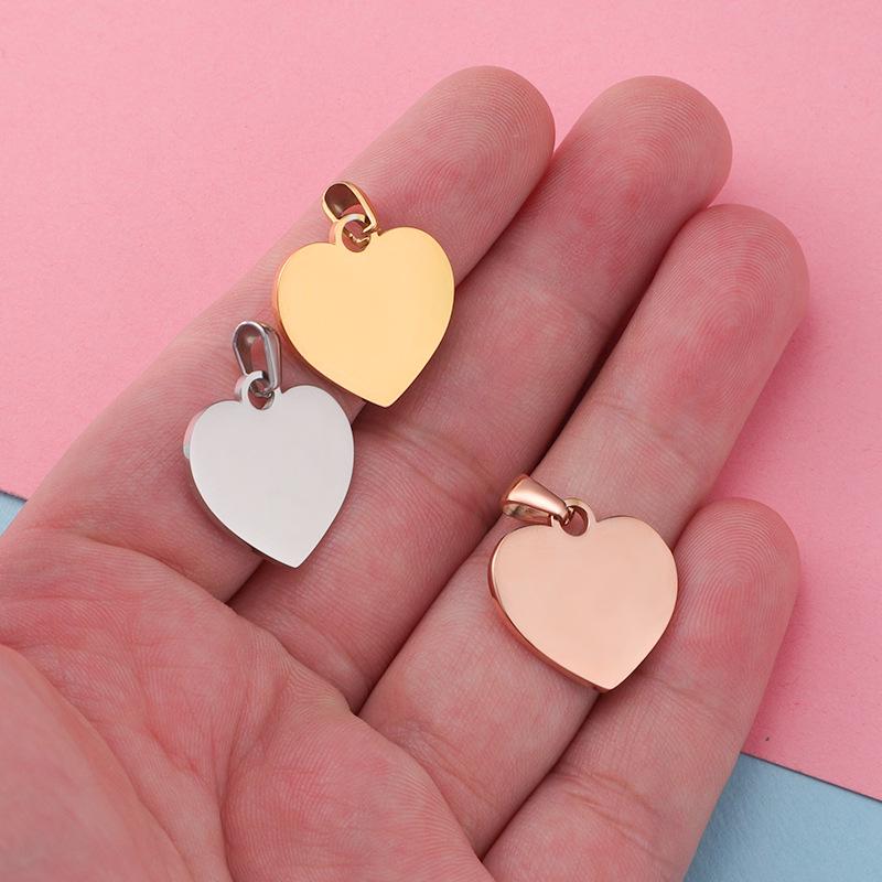 Heart-Shaped Stainless Steel Love Pendant with Engraving Tag - DIY Jewelry Accessory (20x20mm)