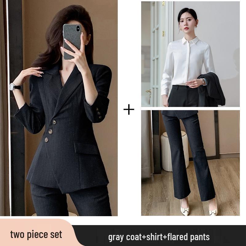Women's High-End Striped Suit Set - Autumn 2024 Fashion, Elegant Professional Wear, Formal Goddess Style