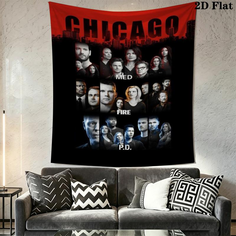 Chicago Fire Wall Tapestry Aesthetic Wall Hanging Printed Fabric Blanket Decorative Tapestries for Bedroom Living Room Home Decor