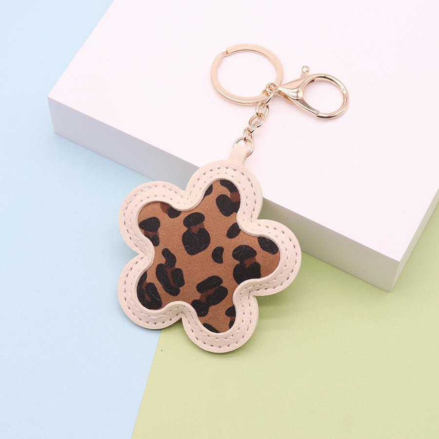 Korean Leather Leopard Print Flower Keychain Car Keyring Handbag Backbag Bag Pendant Hanging Ornament