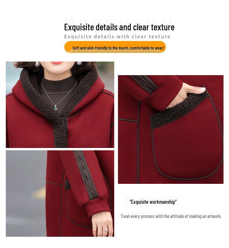 Mom's Double-Sided Hooded Overcoat: Thick Cotton-Padded, Fleece-Lined Jacket for Autumn & Winter - Mid-Length for Middle-Aged & Elderly Women