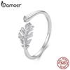 Bamoer 925 Sterling Silver Rings Autumn Leaf Open Ring CZ Plated White Gold Glossy for Women Wedding Bride Jewelry Gifts