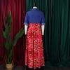 LYRIA Women Long Sleeve Printing Red Blue Long Dress Maxi Dress