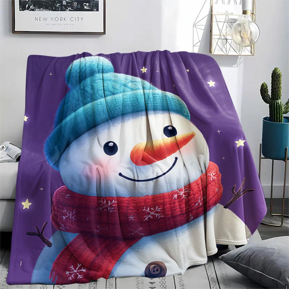 Snowman Print Flannel Blanket, High quality Comfortable for All Seasons, Home Decor, Warmth and Comfort, Perfect for Christmas Gifts