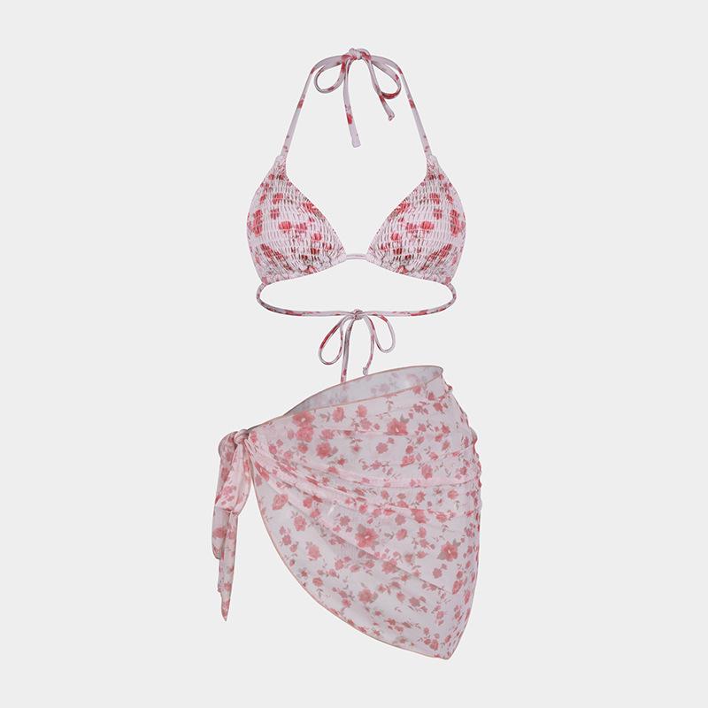 Europäisches und Amerikanisches Bedrucktes Dreiteiliges Bikini-Set mit Gaze-Rock - Sexy Urlaubs-Badeanzug