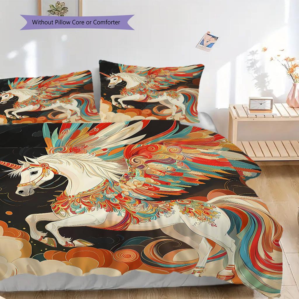 Enchanting Unicorn bedding, duvet cover, pillowcase, home decoration, birthday gift (1 * duvet cover+2 * pillowcase, coreless)