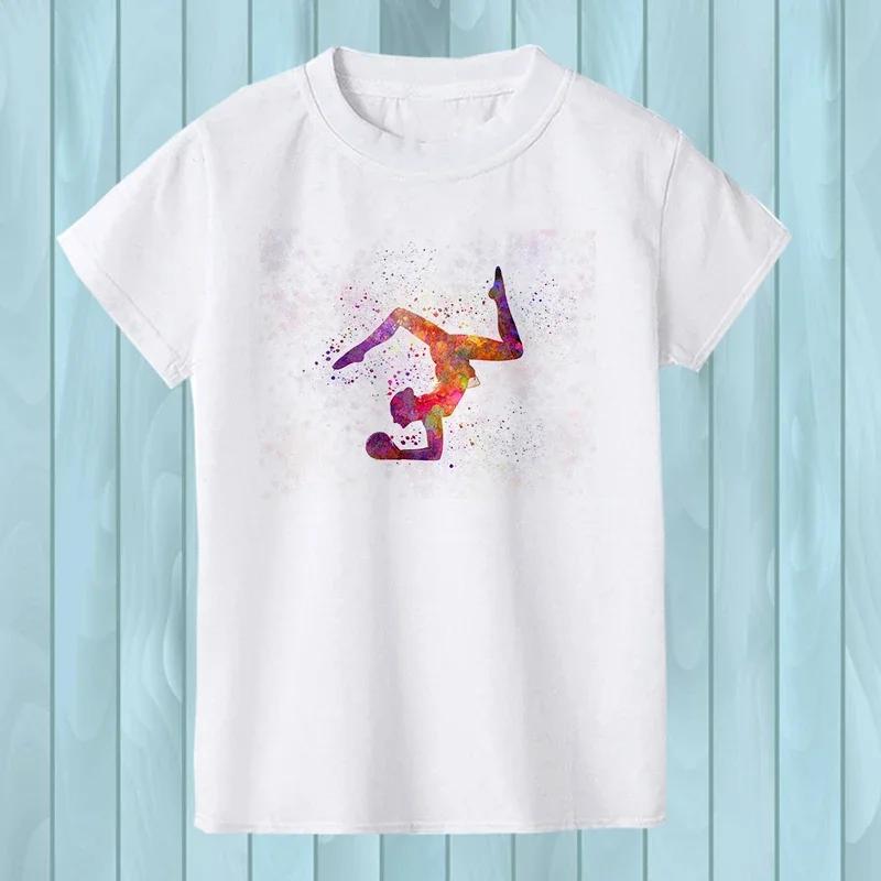 Kids T-shirt Watercolor Rainbow Gymnastics Art T-shirt Summer Kids T-shirt Top Kids Street Style