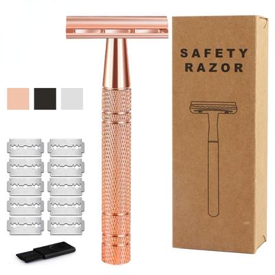 Rose Gold Razor Classic Double Edge Safety Razor for Mens Shaving& Womens Hair Removal Shaving Blades Manual Shaver