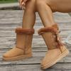 Fashion Sweet Bowknot Decoration Mid Calf Snow Boots Women 2025 Winter Round Toe Thick Bottom Fur Boots Warmshort Plush Non Slip Botas