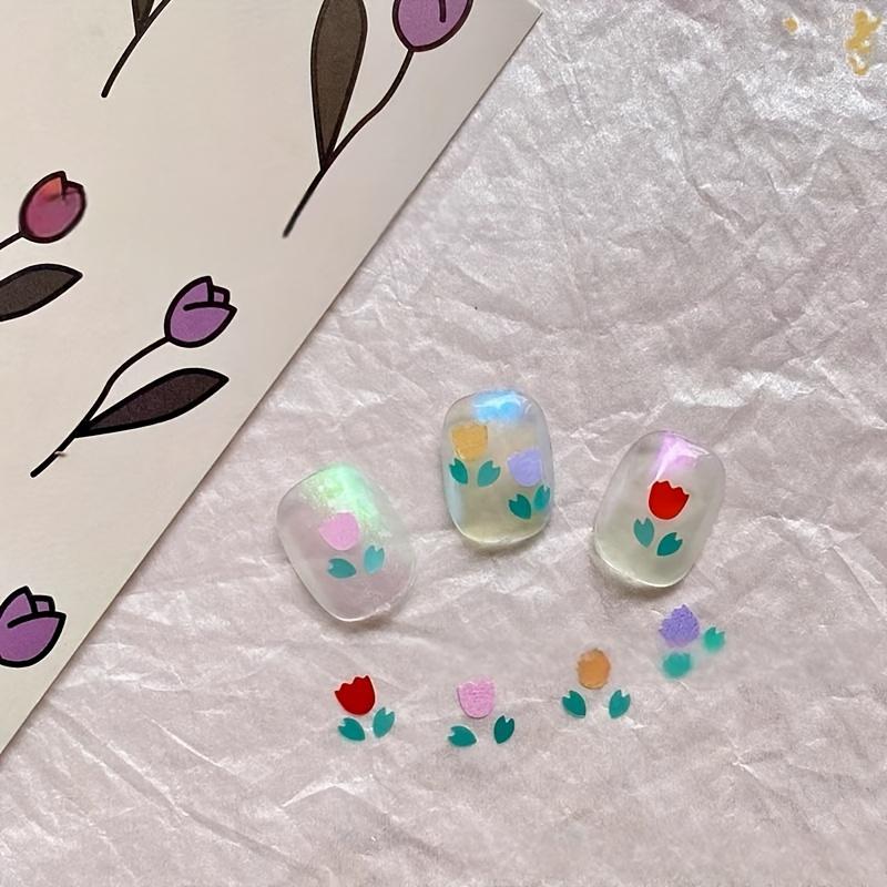 Frühlings-Tulpen-Nagelkunst-Dekorationen, Blumen-Nagelsticker mit Glitzerakzenten, für DIY Maniküre & Pediküre, Nageldekorationen