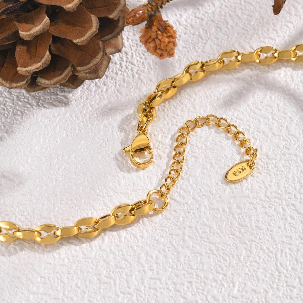 Vnox 5mm Handmade Links Choker Necklaces, Simple Gold Plated Stainless Steel Rolo Chain Collars, Anti Allergy Metal Collarbone