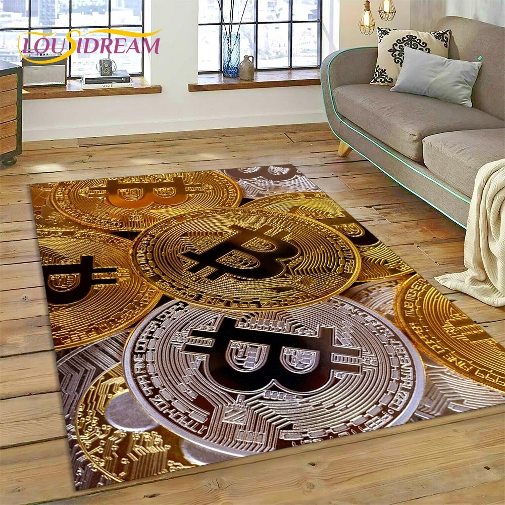 Bitcoin 3D Virtual Currency NFT Area Rug Carpet for Living Room Bedroom Home Decor,Floor Mat Non-slip for Sofa Doormat Gift Kids