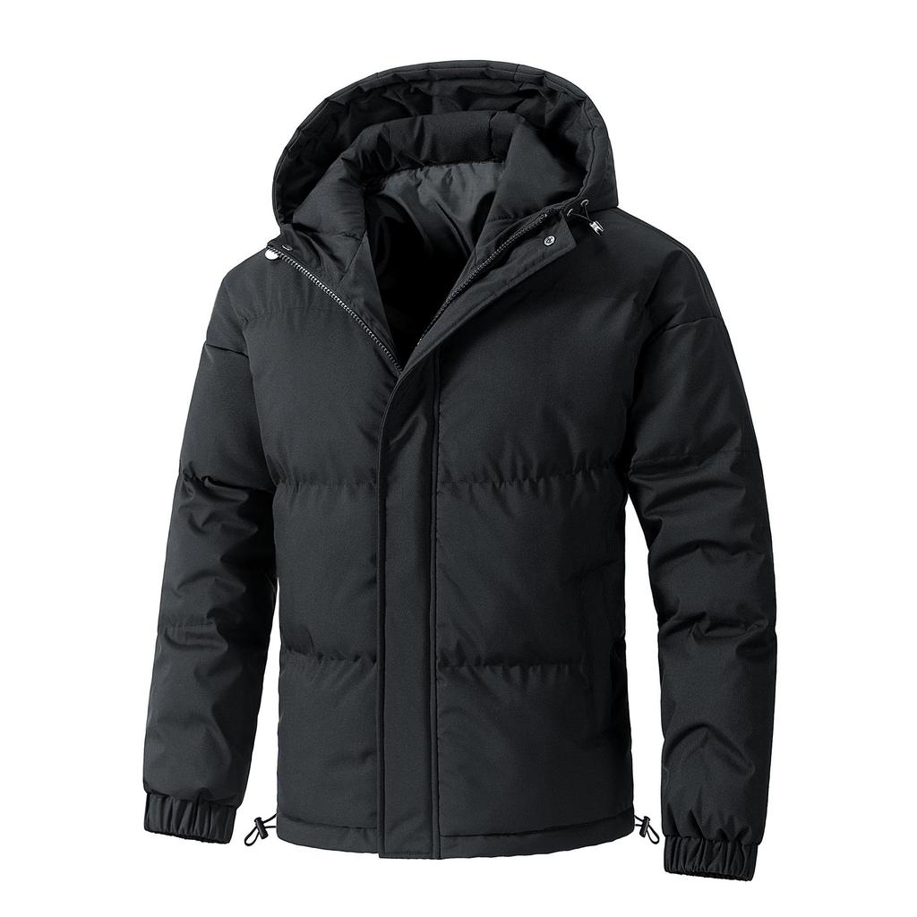 Men's Plus Size Winter Hooded Puffer Jacket - Cotton, Loose, Solid Color, Warm Outerwear
