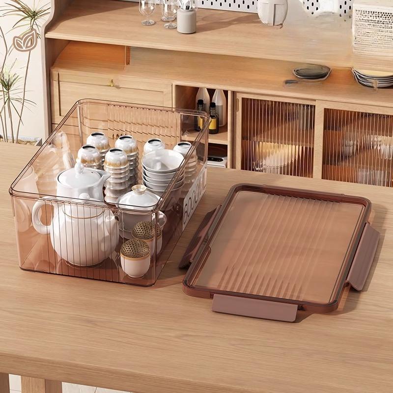 Transparent Tea Set Storage Box Organizer with Cover Dustproof Large Capacity Coffee Table Kung Fu Tea Cup Teapot Storage Boxes