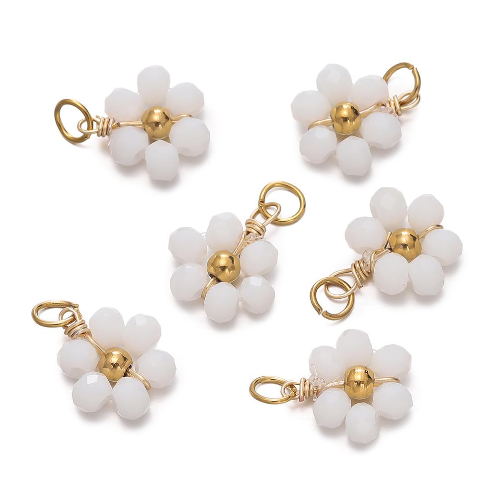 5pcs/Lot Crystal Small Flower Bead Pendant with Stainless Steel Connector for Earrings Necklace Pendant DIY Jewelry Making