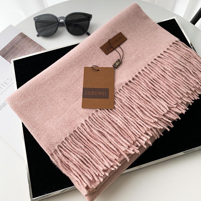 Women's 300g Solid Color Imitation Cashmere Scarf – High-End, All-Match, Warm Autumn/Winter Shawl.