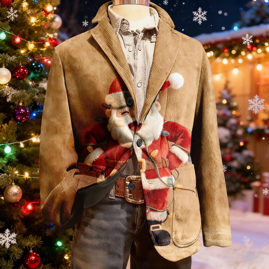 Veste de costume en velours côtelé moche de Noël pour homme, chaude avec poches, cardigan, costume décontracté pour homme