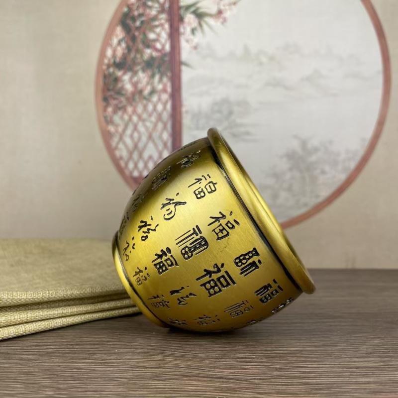 All-brass vintage-style finely carved "Hundred Blessings" , household rice jar, opening ceremony gift, decorative item, treas
