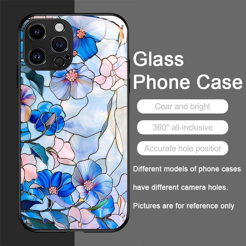 Flower Marble Texture Tempered Glass Phone Case for IPhone 16 Pro Max 16e 15 14 13 12 Mini 11 X XS XR 7 8 14 Plus Abstract Cover