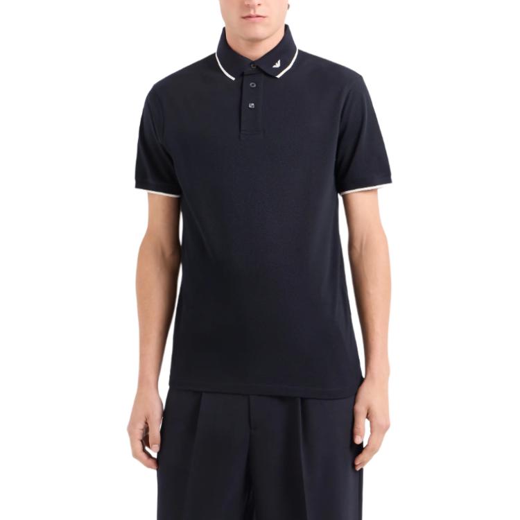 Emporio Armani SS24 Striped Logo Jacquard Straight Casual Short Sleeve Polo Shirt Men polo shirts Black 6D1F65-1JTKZ-00B9