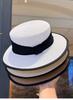 French Style Flat-Top Straw Hat Women's Summer Beach Vacation Wide Brim Sunshade Sun Hat Grass Hat for Sun Protection