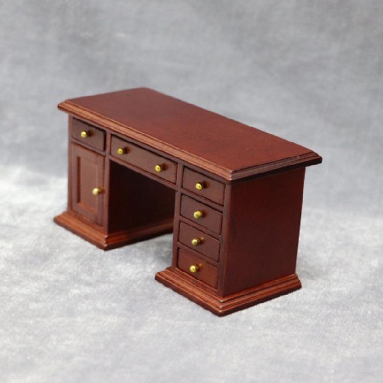 Realistic Miniature Wooden Office Desk With Chair 1/12 Scale Historical Study Room Addition For Models