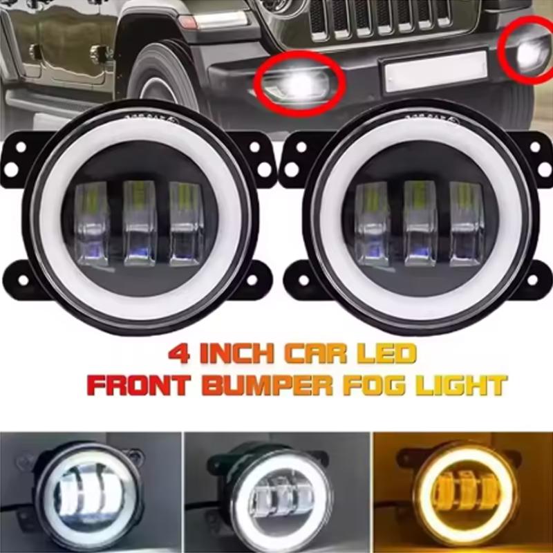 4 Inch LED Fog Lights with Amber Turn Light Signal White Angel Eyes Halo Ring DRL for Jeep Wrangler JK Unlimited JKU 2007-2018