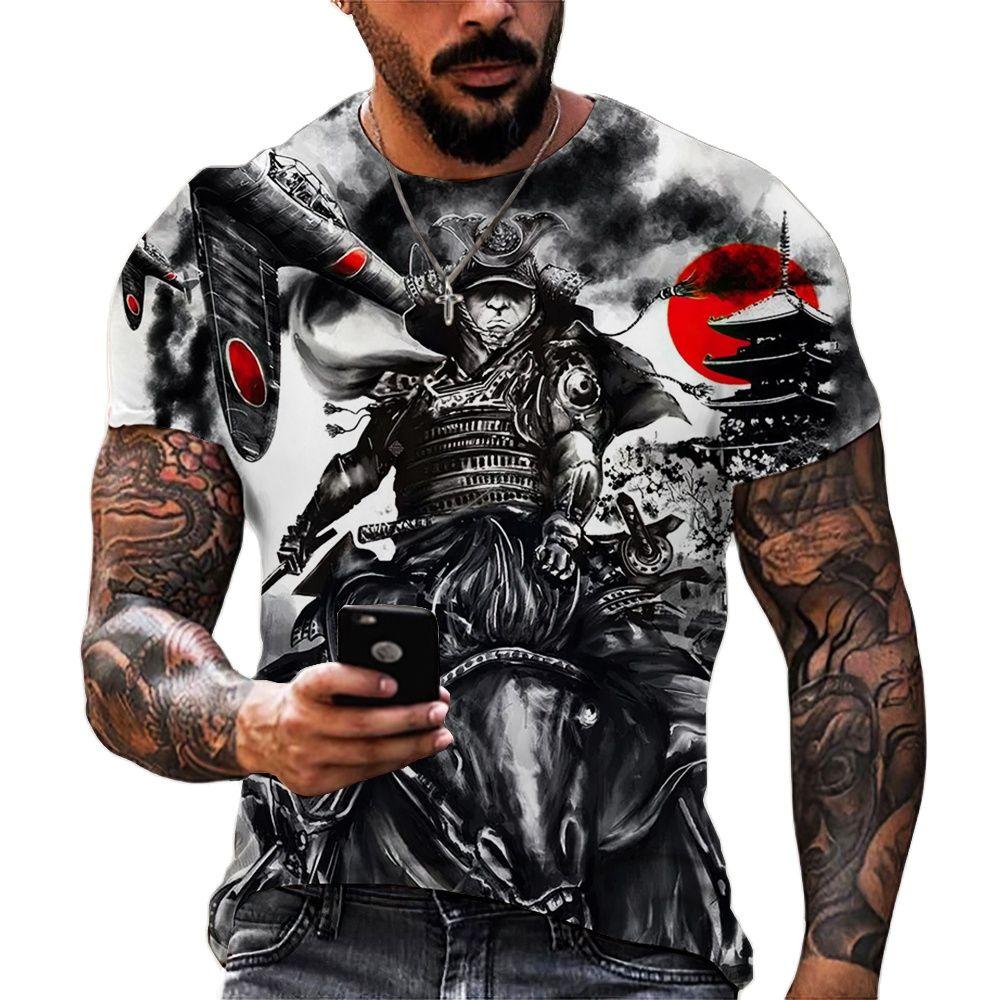 Vintage Samurai T-shirts For Men 3D Japan Style Print Short Sleeve Tops Street Hip Hop Streetwear Ninja Tees Men's T Shirt 3XL