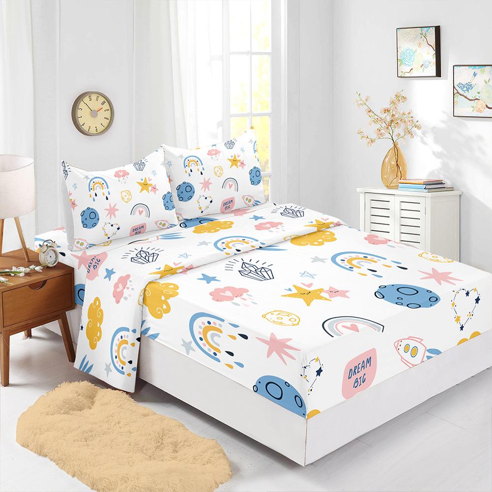 Four-Piece Mattress Sheet Digital Printing Small Fresh Mattress Protective Cover Bedding