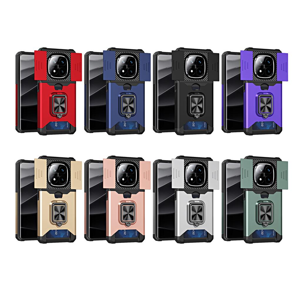 Pouzdro na telefon pro Xiaomi Redmi Note 14 Pro 4G/5G/Note 14 Pro+ 5G Stojánek Posuvný kryt objektivu PC+TPU Kryt se slotem na karty
