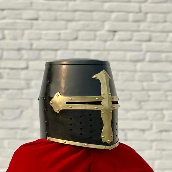 Black Knight Templar Crusader Helmet Medieval Great, Larp And Cosplay Helmet Handmade Steel Brass Best Gift For Him