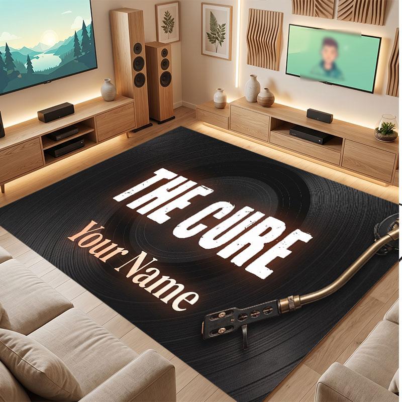 The Cure Personalized Crystal Velvet Carpet, Customized Name Text Soft Anti‑Slip Rug for Living Room Bedroom